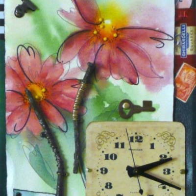 07-17-070 Red Flower-Clock 9x12 $115